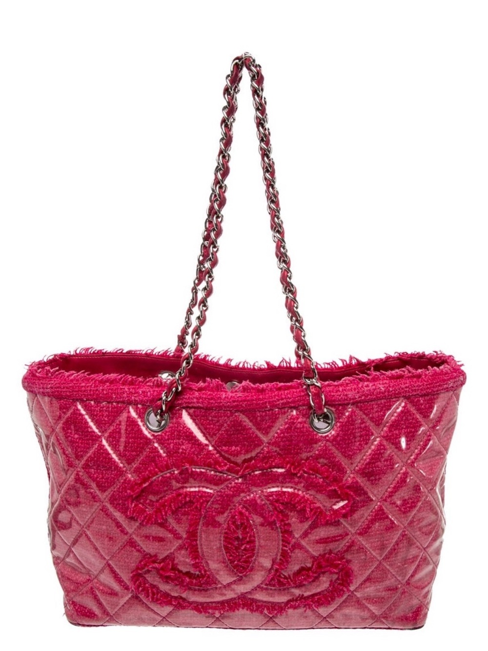 CHANEL Hot Pink Quilted Tote with Chain-Strap Handles